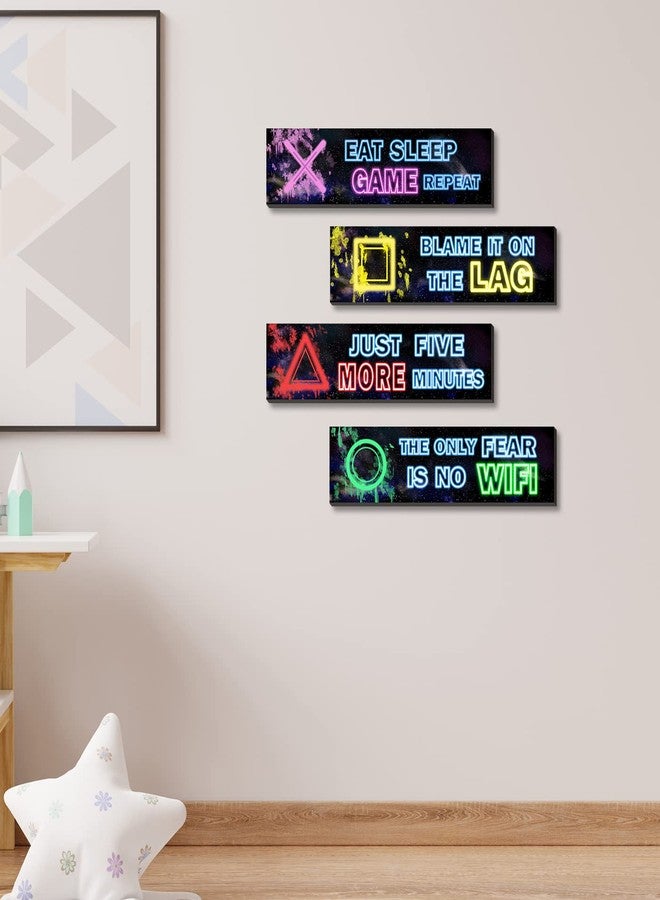 SHLINCO Wood Video Game Decor Set of 4 - Neon Gaming Theme, Gifts for Gamer Lover, Gamer Room Decor, Neon Gaming Wall Decor for Playroom and Game Room - Image 3